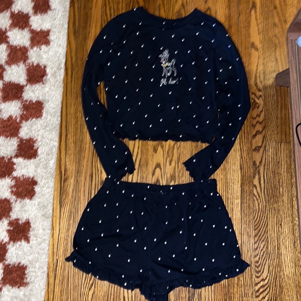 Topshop navy blue polka dot PJ set